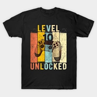 Kids 10th Birthday Level 10 Unlocked Video Gamer T-Shirt